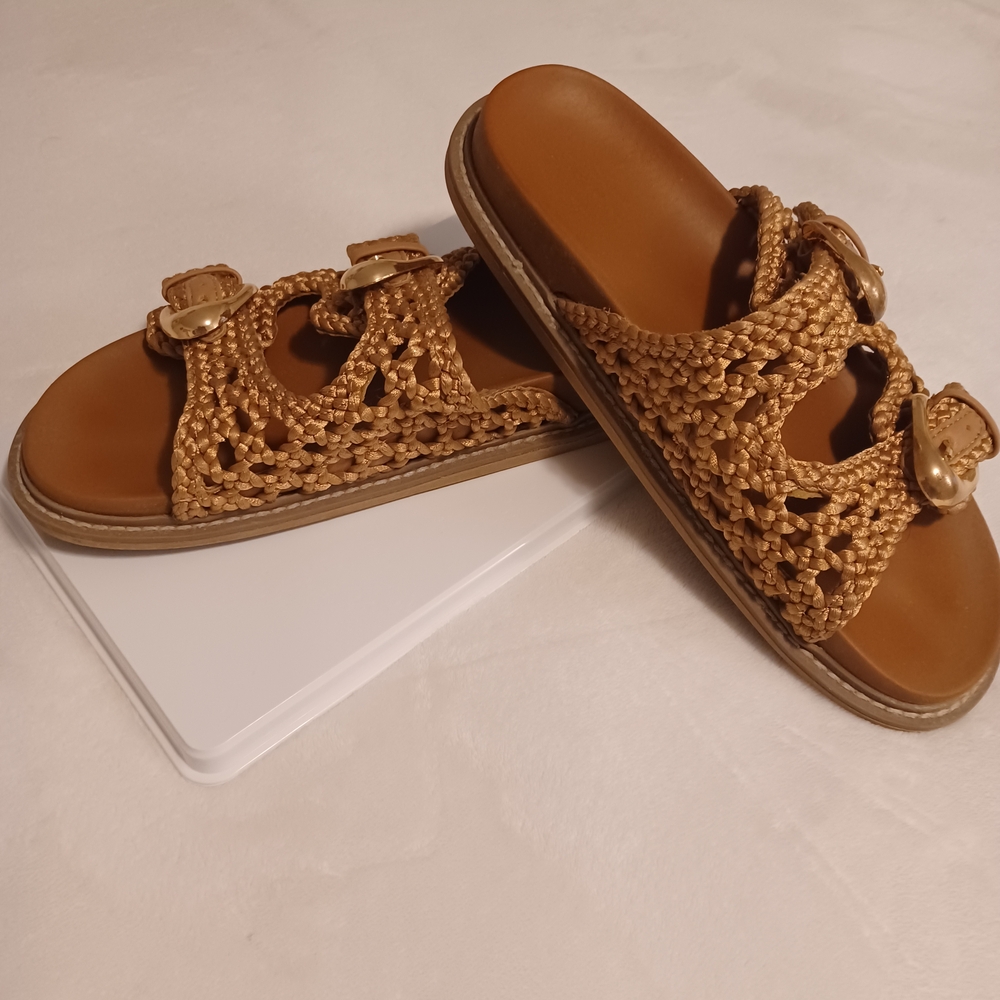 Joie Tan Woven Slide Sandals